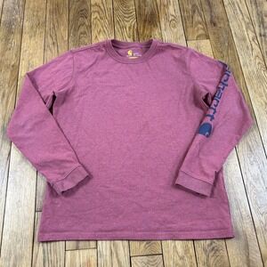 Carhartt Kids Long Sleeve T Shirt Pink Heathered‎ Graphic Logo Size M 8 10